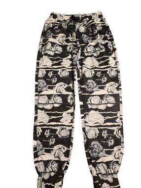 Fresh Prints Men's Medium Black & White Rose Print Jogger Pants NWOT